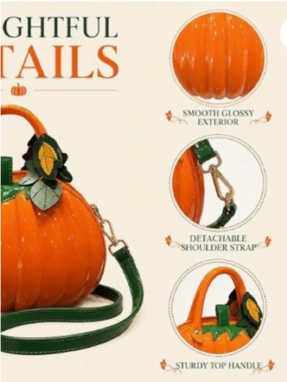 Pumpkin Crossbody Bag with Strap - 3D Glossy